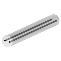 A diagram of a carbide rod with two parallel coolant channels